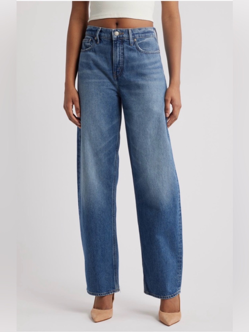 Good American Good Barrel Relaxed High Rise Wide Tapered Denim Jeans  4  27w/32L